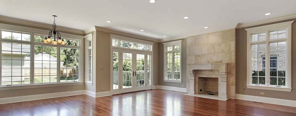 Interior of a home with large windows installed.
