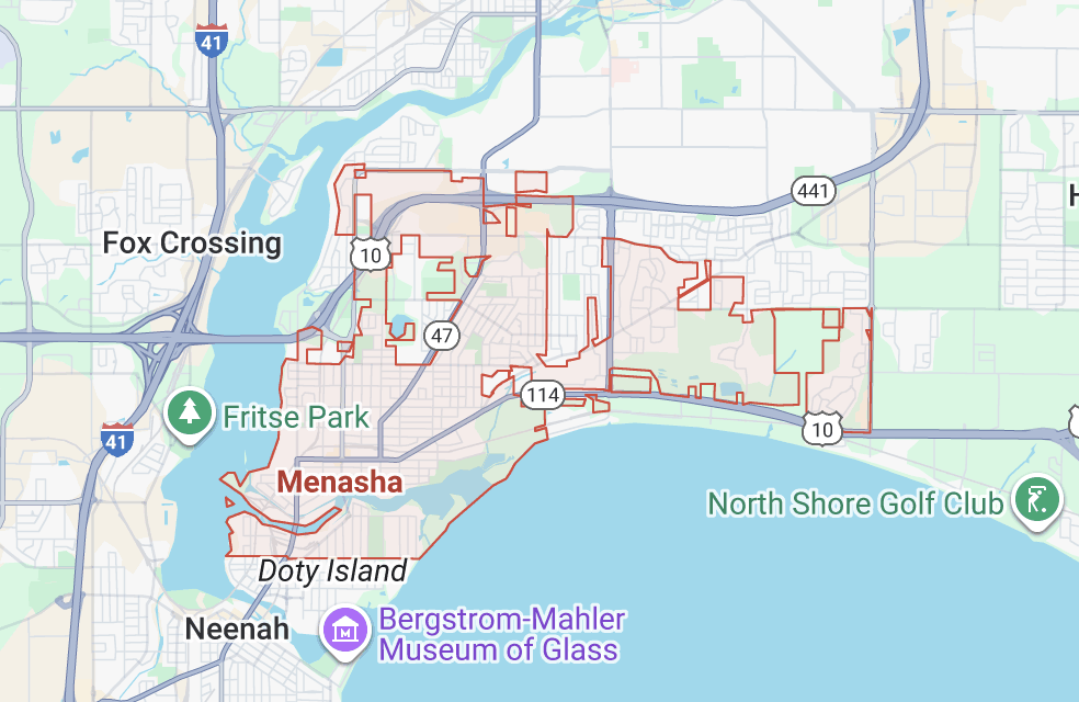A map of Menasha, Wisconsin